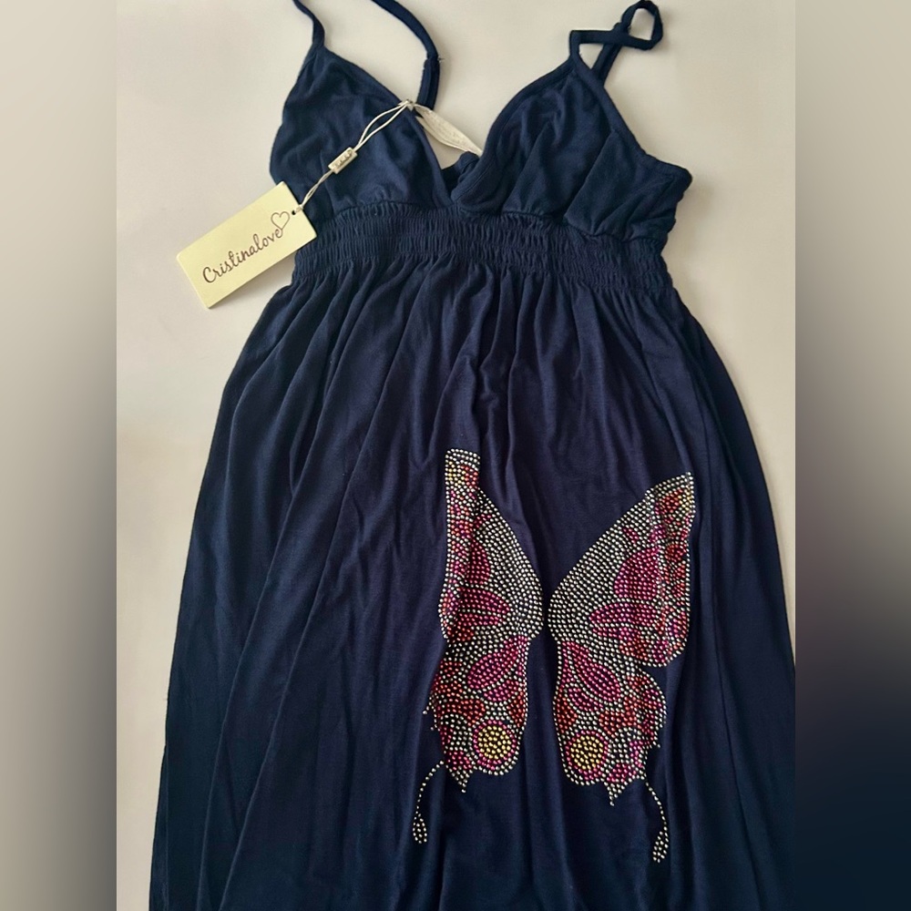 Cristinalove Navy Maxi Skirt with Butterfly Accent